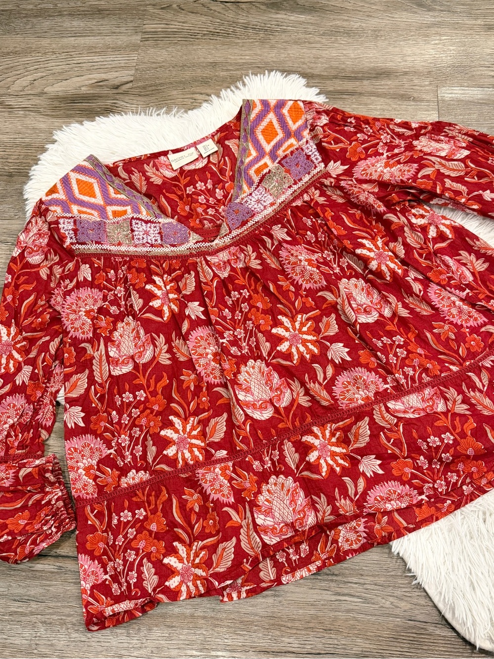 Rachel Zoe Cotton Boho Peasant Blouse Boho Tomato Girl Cottagecore Natural Fiber